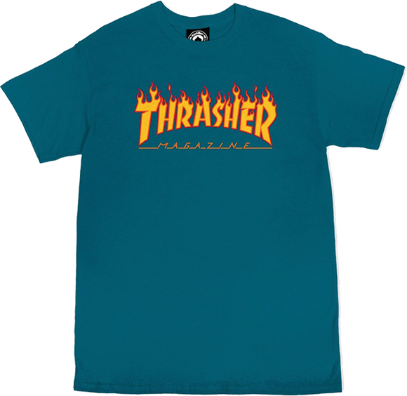 Thrasher Flame T-Shirt - Size: SMALL Galapagos Blue