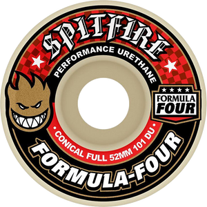 Spitfire F4 101a Conical Full 58mm White W/Red Skateboard Wheels (Set of 4)