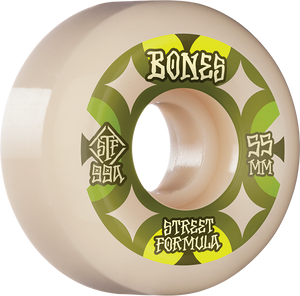 Bones Wheels STF V5 Retros 55mm 99a White/Green Skateboard Wheels (Set of 4)