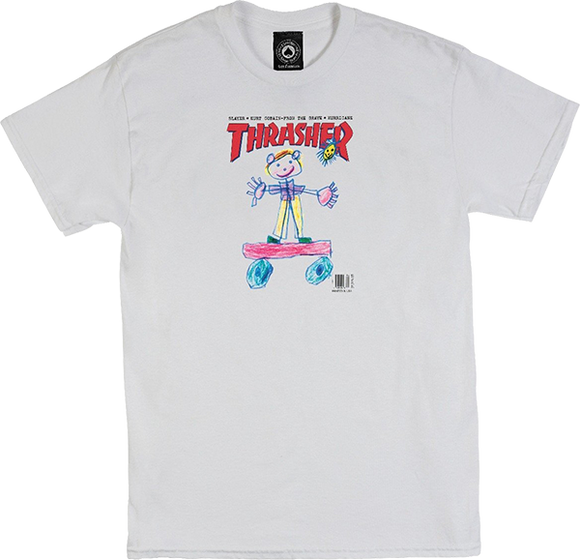 Thrasher Kid Cover T-Shirt - Size: MEDIUM White