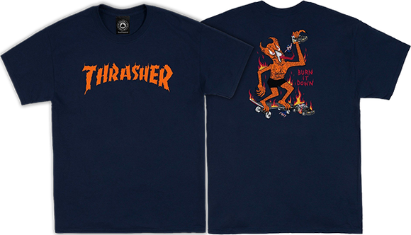 Thrasher Burn It Down T-Shirt - Size: MEDIUM Navy