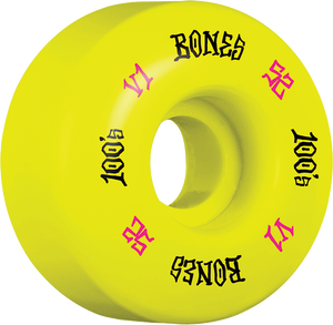 Bones Wheels 100'S Og V1 52mm Yellow Skateboard Wheels (Set of 4)