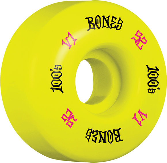 Bones Wheels 100'S Og V1 52mm Yellow Skateboard Wheels (Set of 4)