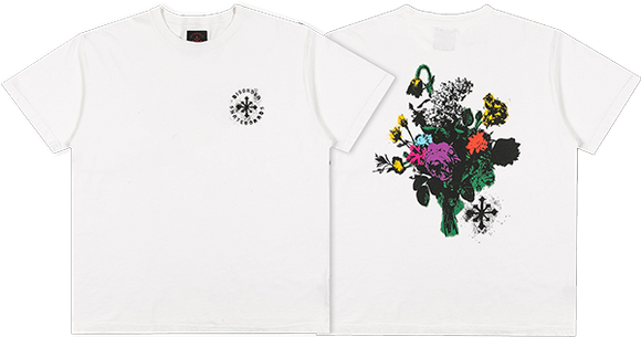Disorder Floral Stencil T-Shirt - Size: SMALL Vintage White