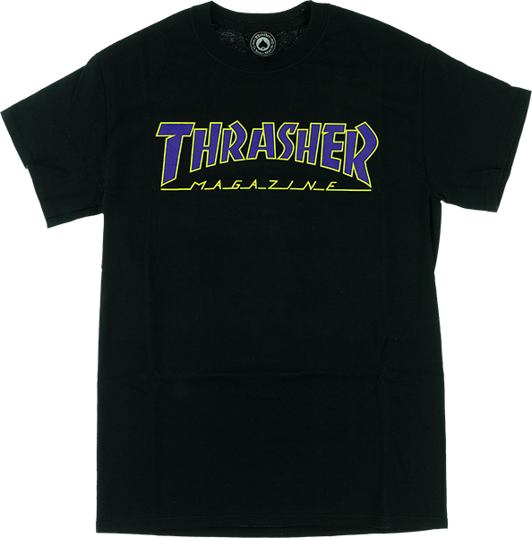 Thrasher Outlined T-Shirt - Size: SMALL Black/Purple/Yellow