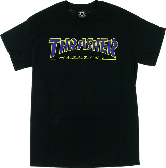 Thrasher Outlined T-Shirt - Size: SMALL Black/Purple/Yellow