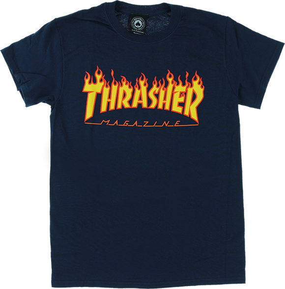 Thrasher Flame T-Shirt - Size: MEDIUM Navy