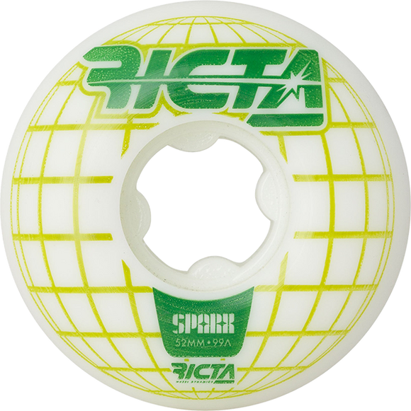 Ricta Mainframe Sparx 52mm 99a White/Green Skateboard Wheels (Set of 4)