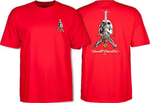 Powell Peralta Skull & Sword T-Shirt - Size: MEDIUM Red