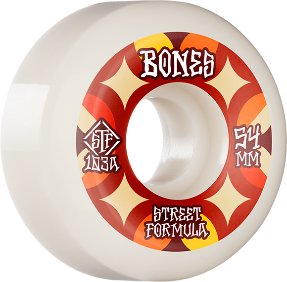 Bones Wheels STF V5 Retros 54mm 103a White/Red Skateboard Wheels (Set of 4)