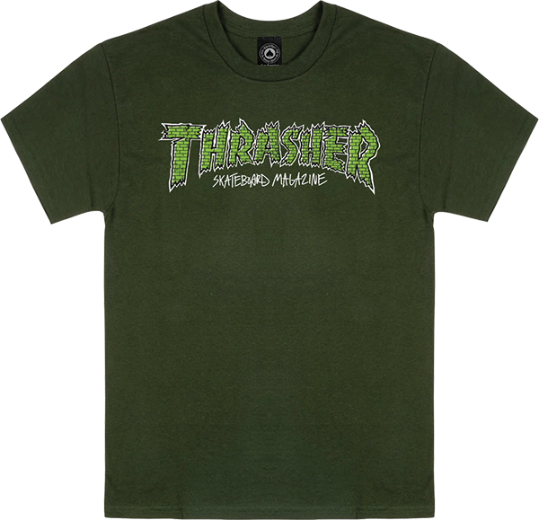 Thrasher Brick T-Shirt - Size: MEDIUM Forest Green/Green