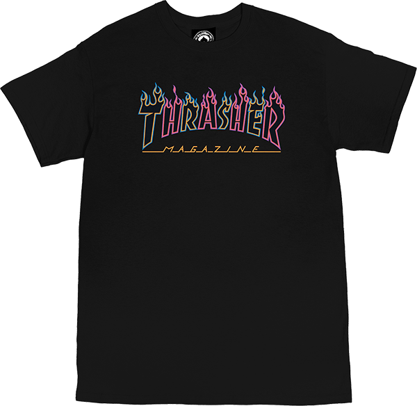 Thrasher Double Flame Neon T-Shirt - Size: SMALL Black