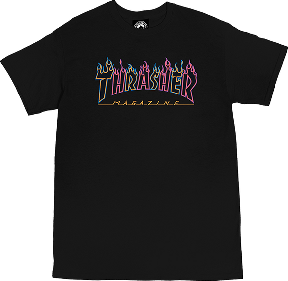 Thrasher Double Flame Neon T-Shirt - Size: SMALL Black