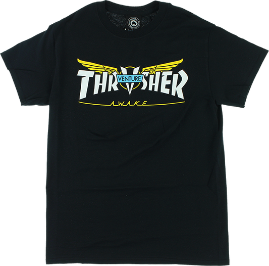 Thrasher Venture Collab T-Shirt - Size: SMALL Black/White/Yellow