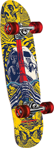 Powell Peralta Skull And Sword Mini Complete Skateboard -8.0 Yellow/Blue 