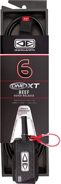 Ocean and Earth One xT Big Reef Quick Release Surfboard Leash - 6' Black 