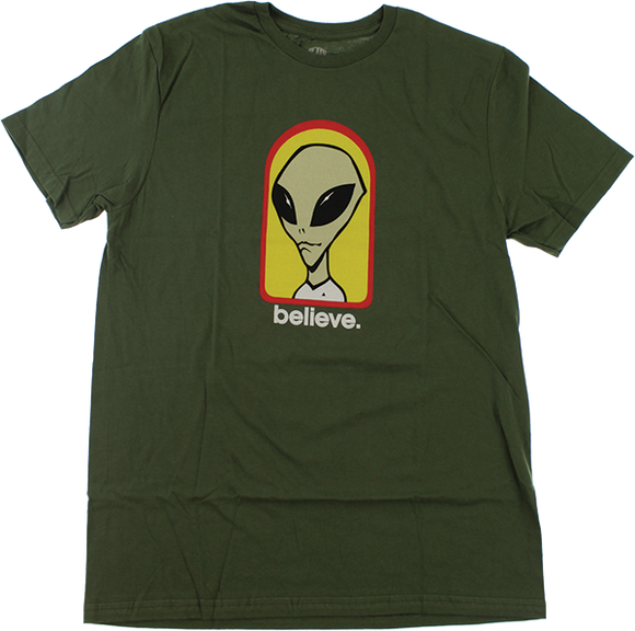 Alien Workshop Believe T-Shirt - Size: MEDIUM Olive/Yel/Red