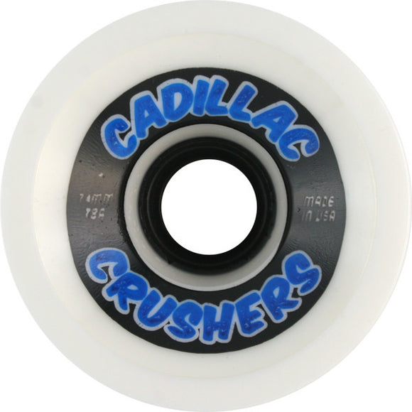 Cadillac Crusher 74mm 78a White with Blue Skateboard Wheels (Set of 4) - Universo Extremo Boards