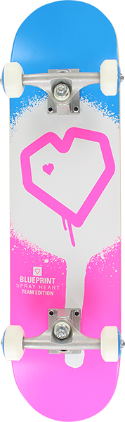 Blueprint Spray Heart Complete Skateboard -7.25 Pink/Blue 