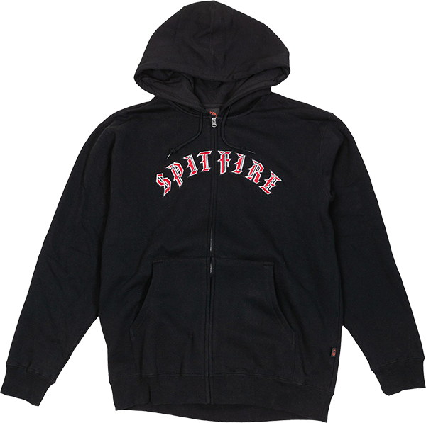 Spitfire Old E Emb Zip Hooded Sweatshirt - SMALL Black/Red/White