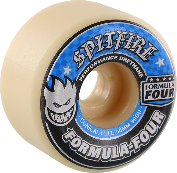 Spitfire F4 99a Conical Full 56mm White W/Blue Skateboard Wheels (Set of 4)