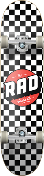 Rad Checker Complete Skateboard -8.0 White/Black W/Red 
