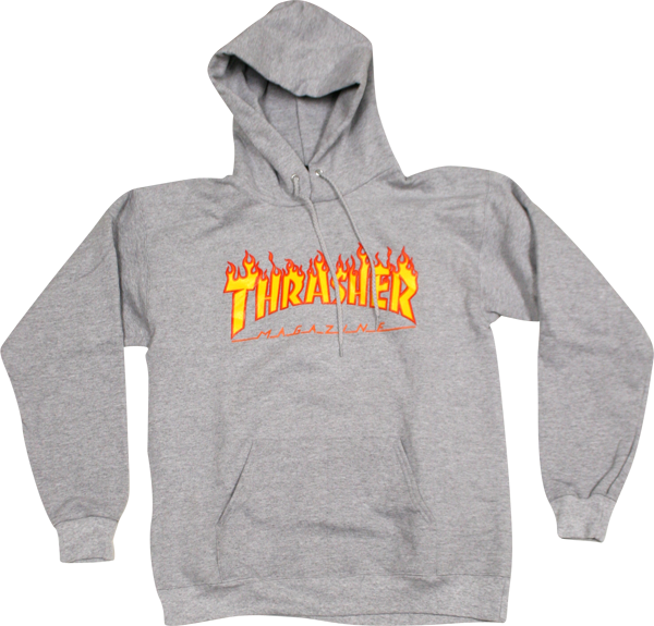 Thrasher Flames Hooded Sweatshirt - SMALL Heather Grey