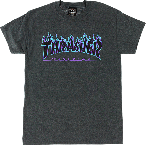 Thrasher Flame T-Shirt - Size: SMALL Dk.Grey Heather/Blue