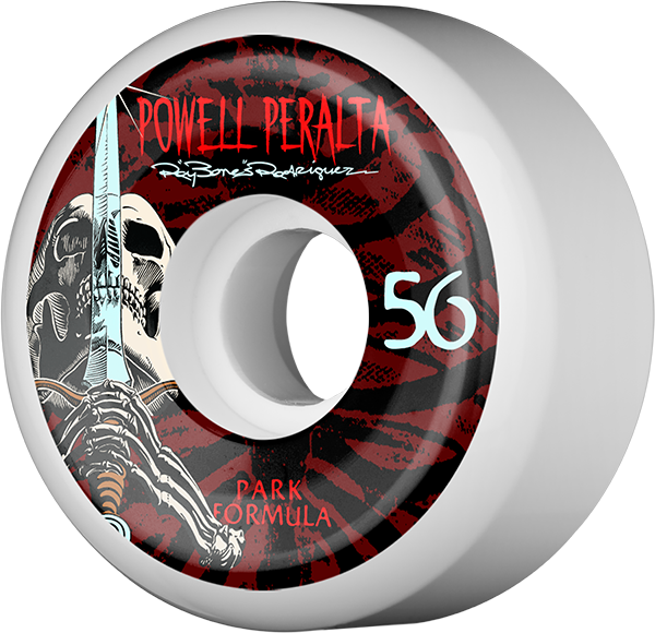 Powell Peralta Ray Rod Skull & Sword Pf 56mm 103a White/Red Skateboard Wheels (Set of 4)
