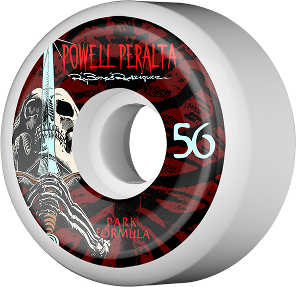 Powell Peralta Ray Rod Skull & Sword Pf 56mm 103a White/Red Skateboard Wheels (Set of 4)