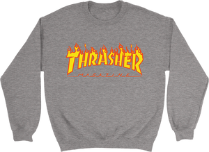 Thrasher Flame Logo Crew Sweatshirt - MEDIUM Heather Grey