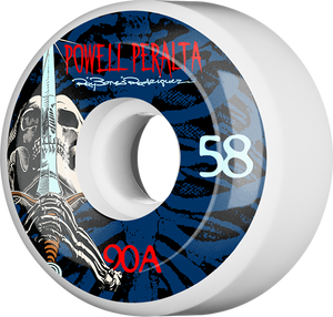 Powell Peralta Ray Rod Skull & Sword 58mm 90a White/Blue/Red Skateboard Wheels (Set of 4)