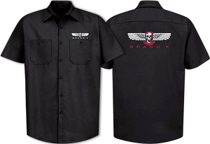 Brand-X Wings T-Shirt - Button Up Work Shirt Size: MEDIUM Black