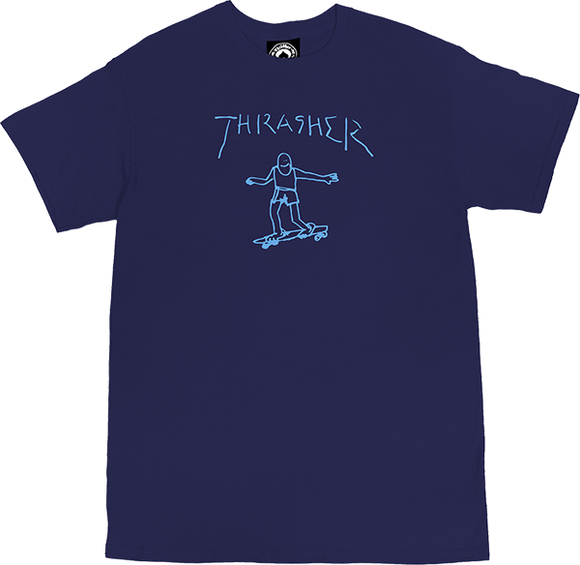 Thrasher Gonz Logo T-Shirt - Size: X-LARGE Navy/Lt.Blue