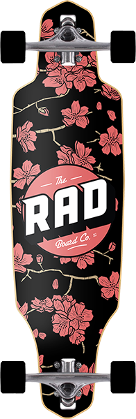 Rad Drop Through Complete Skateboard -9x36 Cherry Blossom Black/Red 