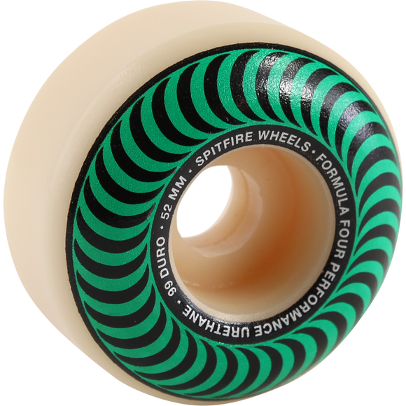 Spitfire - F4 99a Classic Swirl 52mm White W/Green Skateboard Wheels (Set of 4)