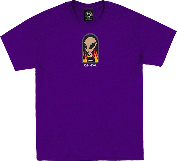 Thrasher X Alien Workshops Believe T-Shirt - Size: X-LARGE Purple