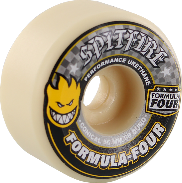 Spitfire F4 99a Conical 56mm White W/Yellow & Black Skateboard Wheels (Set of 4)