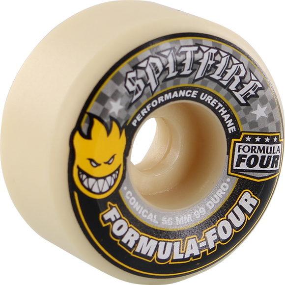 Spitfire F4 99a Conical 56mm White W/Yellow & Black Skateboard Wheels (Set of 4)