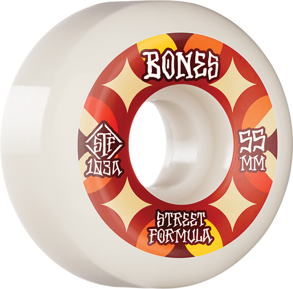 Bones Wheels STF V5 Retros 55mm 103a White/Red Skateboard Wheels (Set of 4)