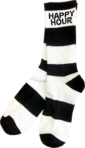 Happy Hour Stripes Crew Socks Black & White 