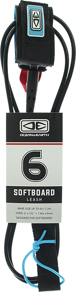 Ocean and Earth Softboard Surfboard Leash - 6' Black 