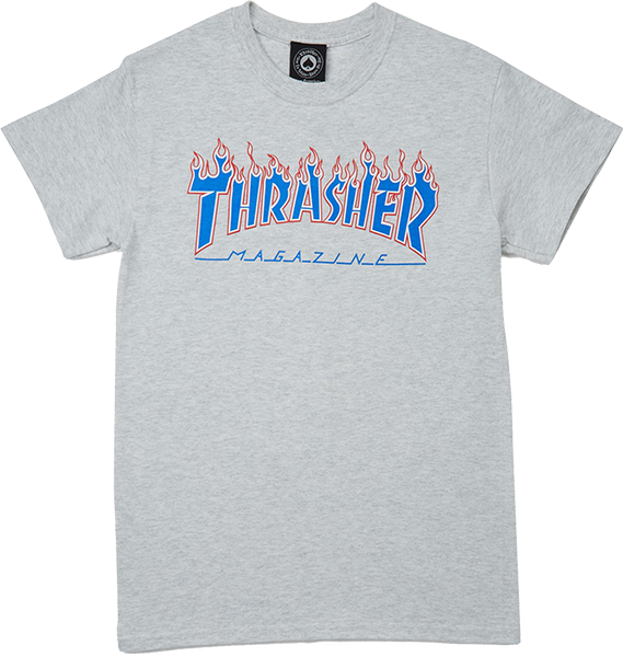 Thrasher Patriot Flame T-Shirt - Size: LARGE Heather Grey