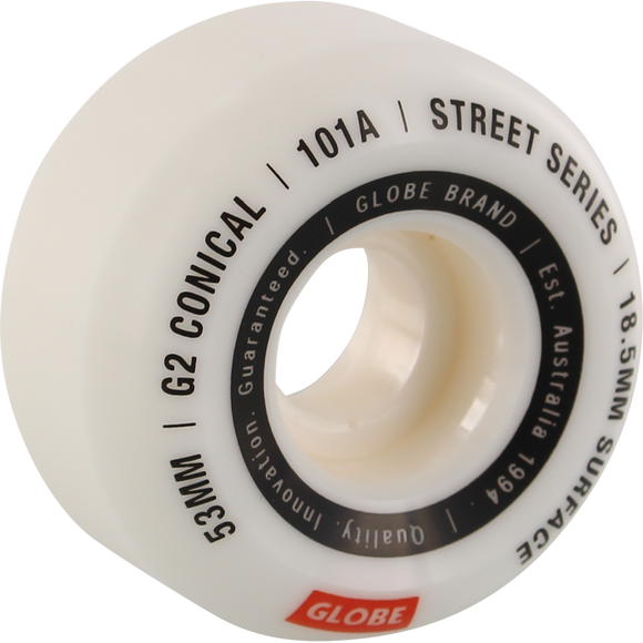 Globe G2 Conical Street 53mm 101a White/Essential Skateboard Wheels (Set of 4)