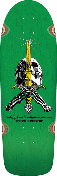 Powell Peralta Rodriguez Skull/Sword Skateboard Deck -10x30 Green Stain DECK ONLY