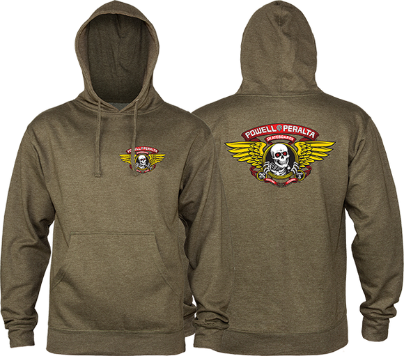 Powell Peralta Winged Ripper Hooded Sweatshirt - SMALL Army Heather