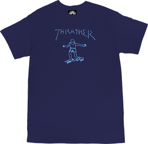 Thrasher Gonz Logo T-Shirt - Size: LARGE Navy/Lt.Blue