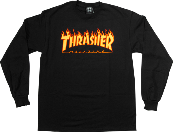 Thrasher Flames Long Sleeve T-Shirt - Size: X-LARGE Black/Yellow