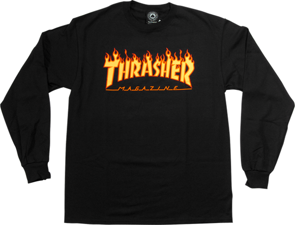 Thrasher Flames Long Sleeve T-Shirt - Size: X-LARGE Black/Yellow