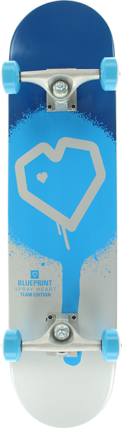 Blueprint Spray Heart Complete Skateboard -7.5 Blue/Silver 